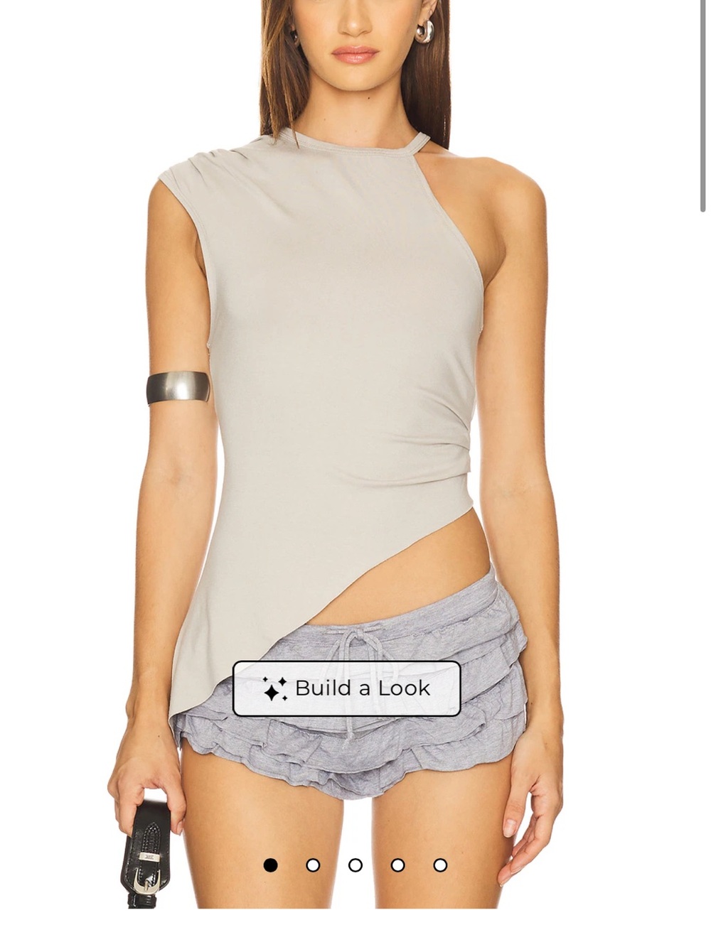 Y2K Jaded London One-Shoulder Cutout Tank Top in Light Gray